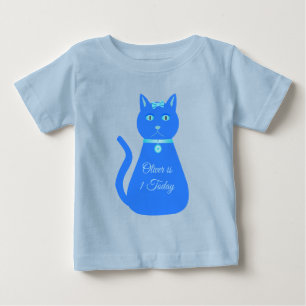 Cute Blue Pojke Cat Anpassningsbar 1:a födelsedage T Shirt