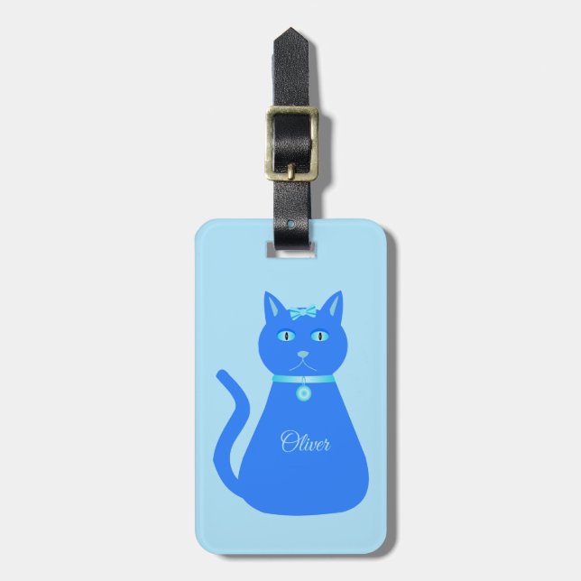 Cute Blue Pojke Cat Anpassningsbar Bagagebricka (Vertikal Framsida)