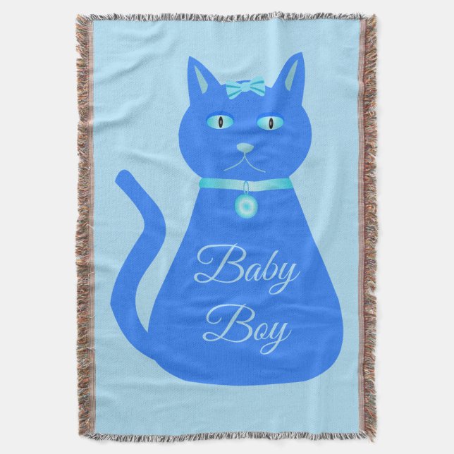 Cute Blue Pojke Cat Anpassningsbar Filt (Framsidan Vertikal)