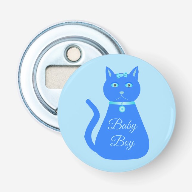Cute Blue Pojke Cat Anpassningsbar Gender Reveal Flasköppnare (Framsidan)