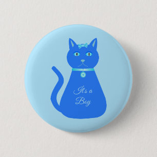 Cute Blue Pojke Cat Anpassningsbar Gender Reveal Knapp
