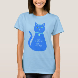 Cute Blue Pojke Cat Anpassningsbar Gender Reveal T Shirt