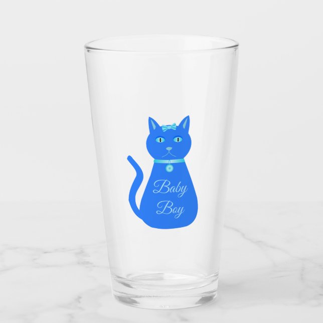 Cute Blue Pojke Cat Anpassningsbar Glaskopp (Framsida)