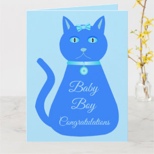 Cute Blue Pojke Cat Anpassningsbar Grattisar Kort