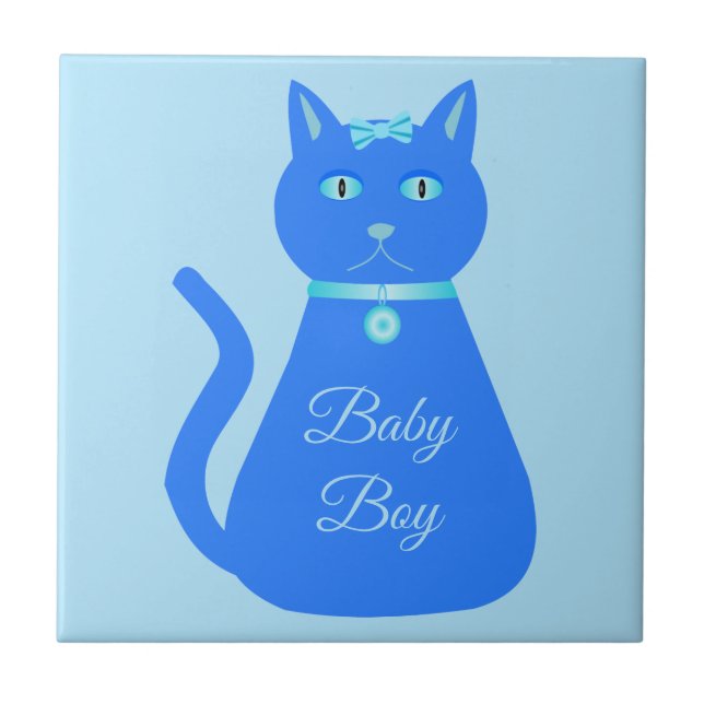 Cute Blue Pojke Cat Anpassningsbar Kakelplatta (Framsidan)