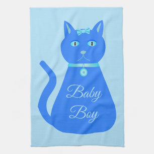 Cute Blue Pojke Cat Anpassningsbar Kökshandduk