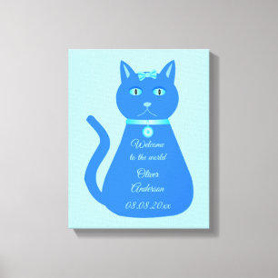 Cute Blue Pojke Cat Anpassningsbar Nursery Canvastryck
