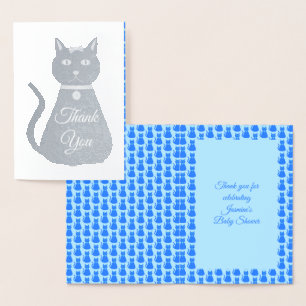 Cute Blue Pojke Cat Baby Shower Tack Folierat Kort