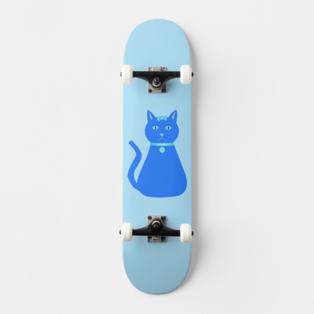 Cute Blue Pojke Cat Mini Skateboard Bräda 18,5 Cm (Framsida)