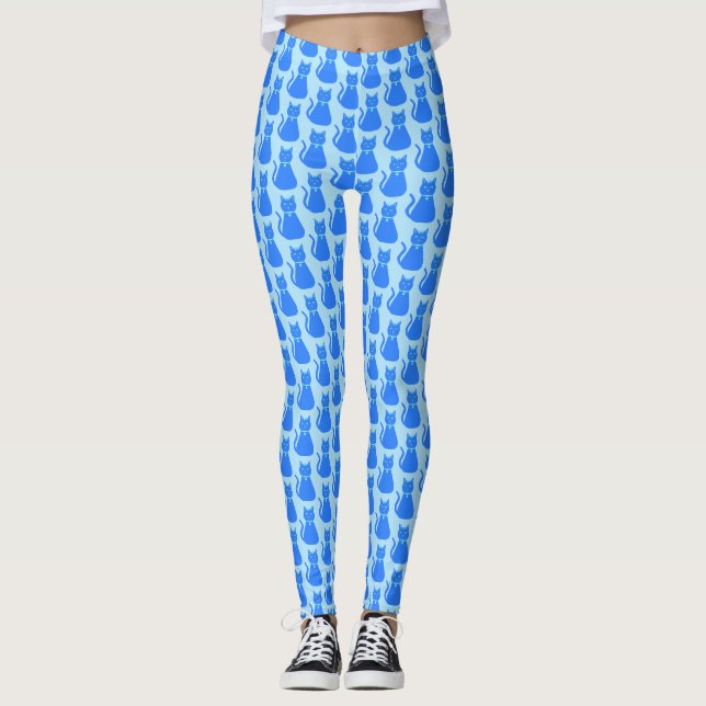 Cute Blue Pojke Cat Patterned Leggings (Framsida)