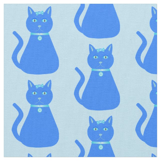 Cute Blue Pojke Cat Patterned Tyg (Närbild)