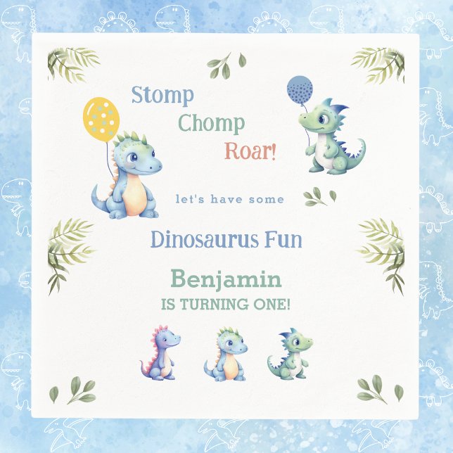 Cute Blue Pojke Dinosaur 1:a födelsedagen Party Pappersservett (Skapare uppladdad)
