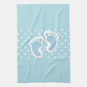 Cute Blue Pojke Feet Illustration Kökshandduk