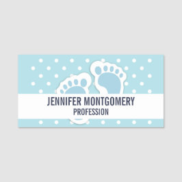 Cute Blue Pojke Feet Illustration Namnbricka