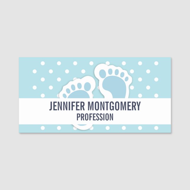 Cute Blue Pojke Feet Illustration Namnbricka (Framsida)