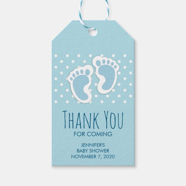 Cute Blue Pojke Feet Illustration Tack Presentetikett (Framsidan)