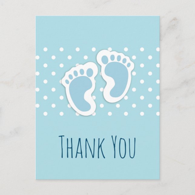 Cute Blue Pojke Feet Illustration Tack Vykort (Framsida)