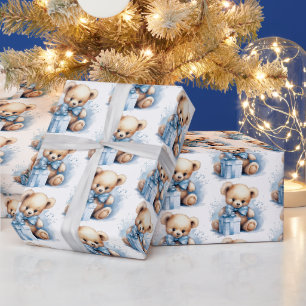 Cute Blue Pojke Nalle Presentpapper