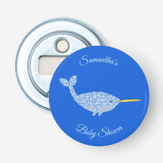 Cute Blue Pojke Narwhal Baby Shower Flasköppnare