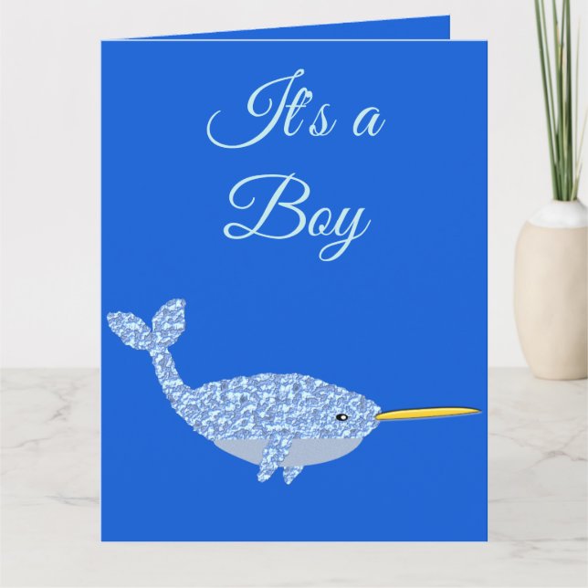 Cute Blue Pojke Narwhal Gender Reveal Kort (Framsida)