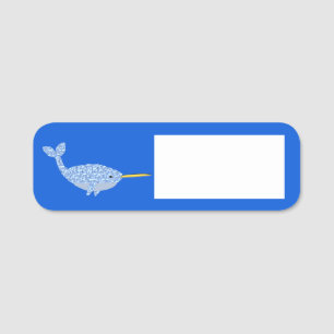 Cute Blue Pojke Narwhal Namnbricka