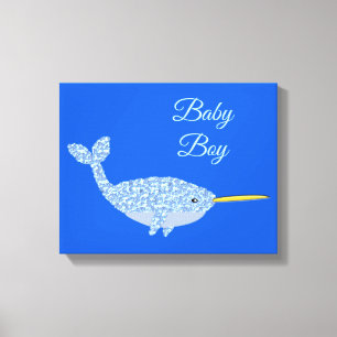 Cute Blue Pojke Narwhal Nursery Room Anpassningsba Canvastryck
