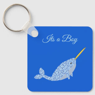 Cute Blue Pojke Narwhal Pappa ska vara Anpassnings Nyckelring