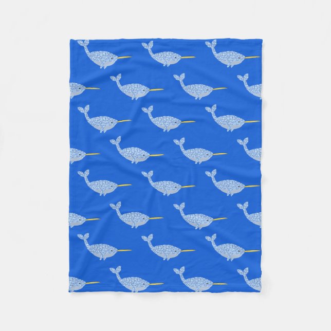 Cute Blue Pojke Narwhal Patternal Fleecefilt (Framsidan)