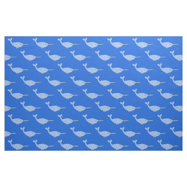Cute Blue Pojke Narwhal Patternal Tyg (Fat Quarter)