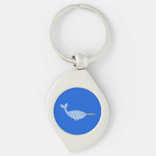Cute Blue Pojke Narwhal Swirl Silverfärgad Nyckelring
