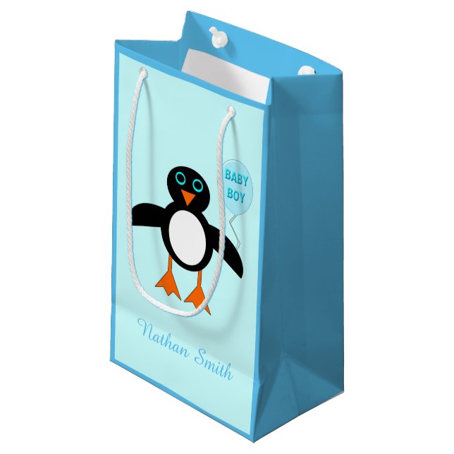 Cute Blue Pojke Penguin Anpassningsbar Gift Bag (Framsidan Vinklad)