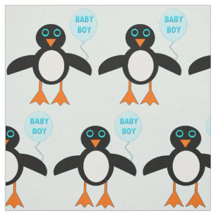 Cute Blue Pojke Penguin Patterned Fabric Tyg