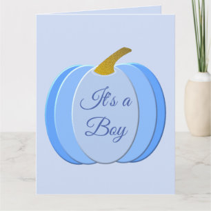 Cute Blue Pojke Pumpkin Gender Reveal Anpassningsb Kort