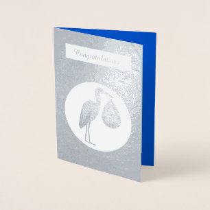 Cute Blue Pojke Stork Folierat Kort