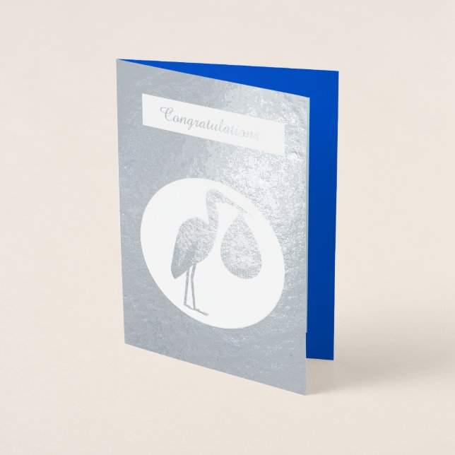 Cute Blue Pojke Stork Folierat Kort (Framsida)