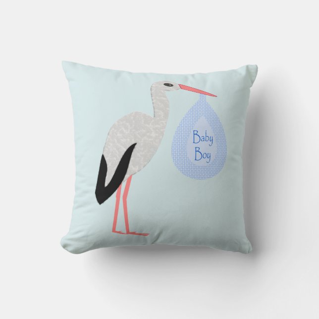 Cute Blue Pojke Stork Kudde (Framsida)
