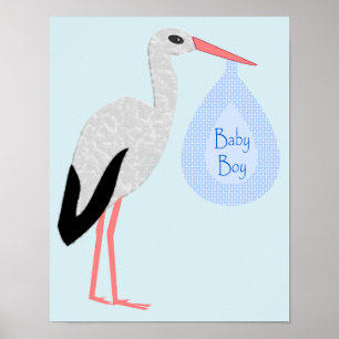 Cute Blue Pojke Stork Poster
