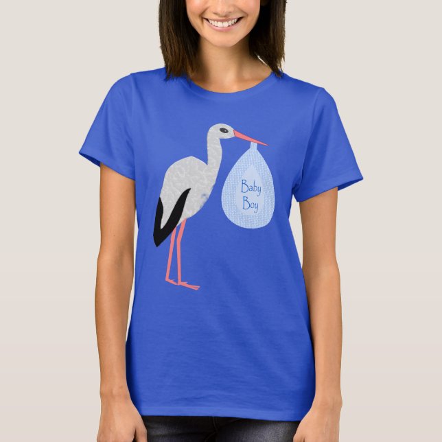 Cute Blue Pojke Stork T Shirt (Framsida)