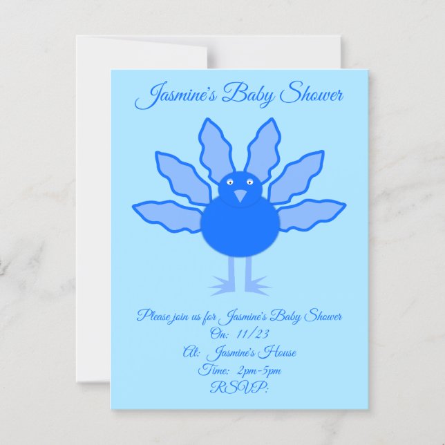 Cute Blue Pojke Thanksgiving Turkey Baby Shower Magnetisk Inbjudningskort (Framsida)