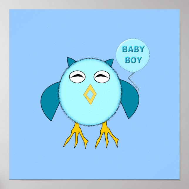 Cute Blue Pojke Uggla Poster (Framsidan)