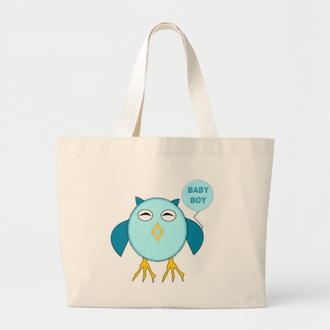 Cute Blue Pojke Uggla Tote Bag Jumbo Tygkasse (Framsidan)