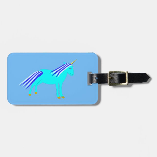 Cute Blue Pojke Unicorn Anpassningsbar Bagagebricka (Horisontell Framsida)
