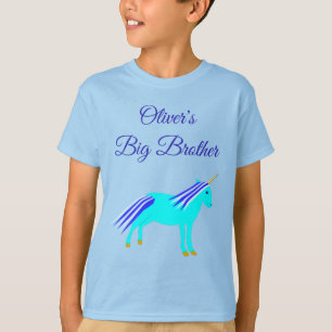 Cute Blue Pojke Unicorn Big Brother Anpassningsbar T Shirt