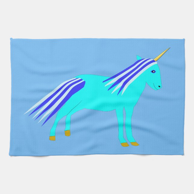 Cute Blue Pojke Unicorn Kökshandduk (Horisontell)