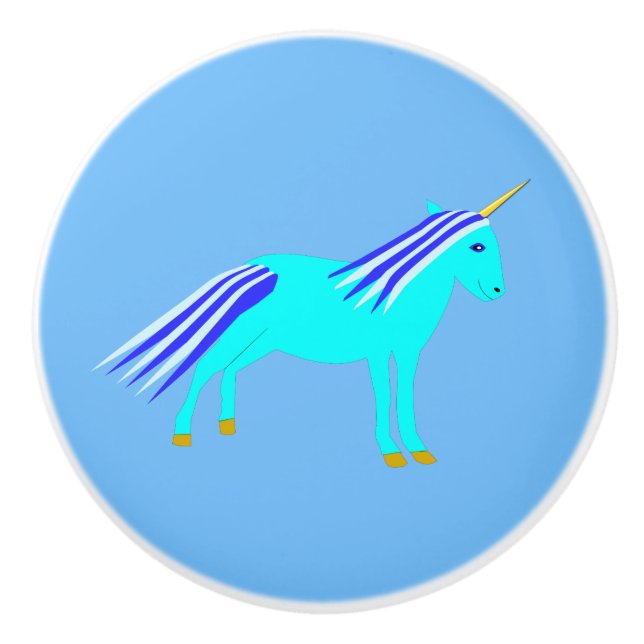 Cute Blue Pojke Unicorn Nursery Knopp (Framsidan)