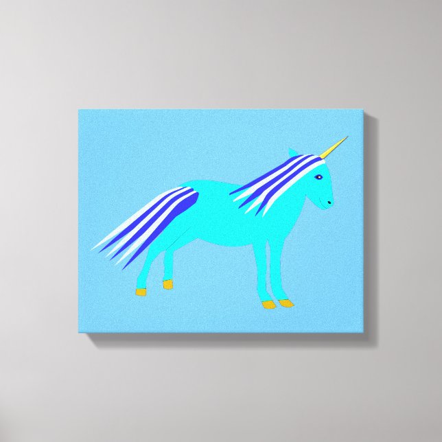 Cute Blue Pojke Unicorn Nursery Room Canvastryck (Framsida)