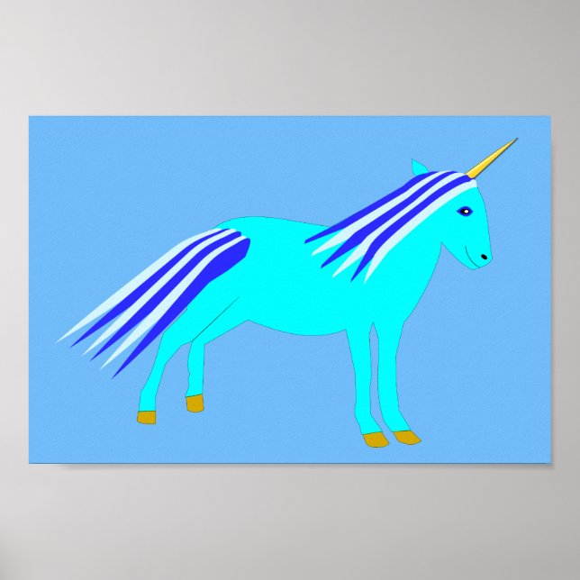 Cute Blue Pojke Unicorn Poster (Framsidan)
