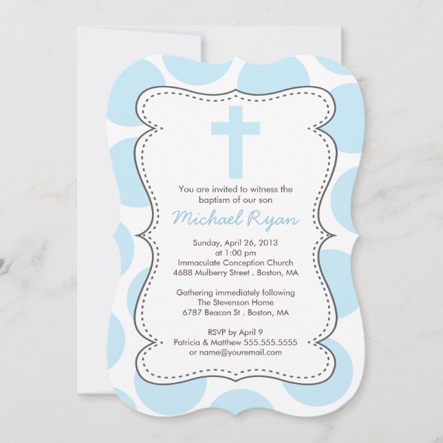 Cute Blue Polka dots Kor Baptism-inbjudan Inbjudningar (Framsida)