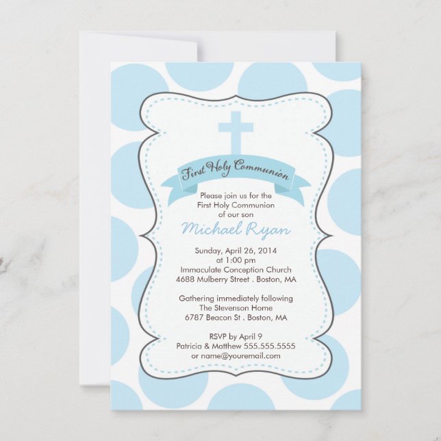 Cute Blue Polka dots Kor, inbjudan till gemener (Framsida)