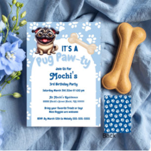 Cute Blue Pug Doggie Birthday Tass-ty Inbjudningar